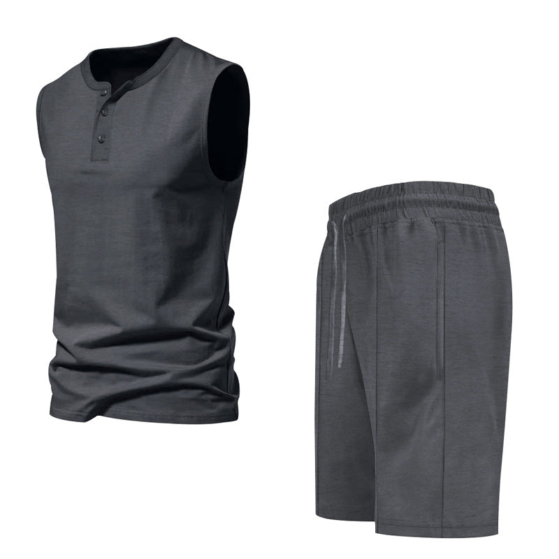 Herren ärmelloses Trainingsoberteil und Shorts-Set aus atmungsaktivem Material Aliams