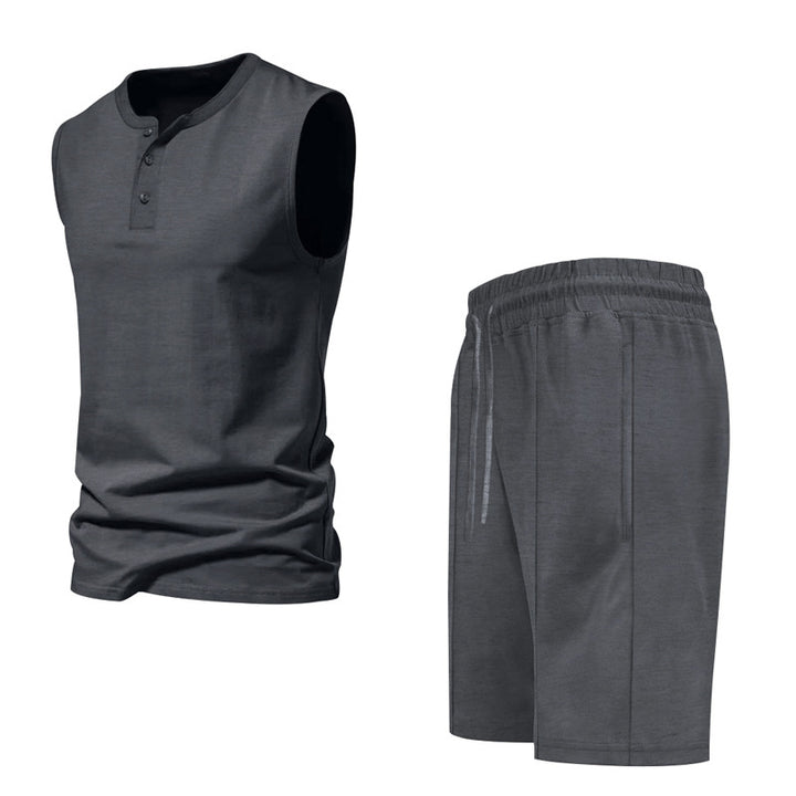 Herren ärmelloses Trainingsoberteil und Shorts-Set aus atmungsaktivem Material Aliams