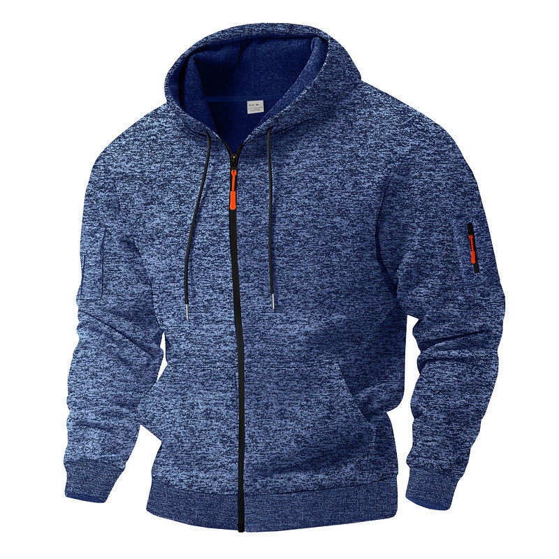 Herren sportlicher Fleece-Kapuzenpullover mit durchgehendem Reißverschluss und praktischen Taschen Aliams