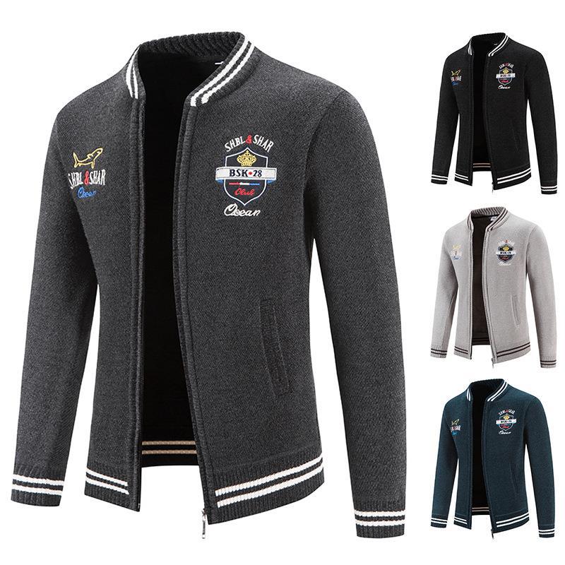 Herren sportliche Strickjacke mit Stehkragen und abwechslungsreicher Stickerei Aliams