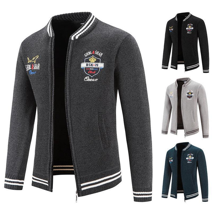 Herren sportliche Strickjacke mit Stehkragen und abwechslungsreicher Stickerei Aliams