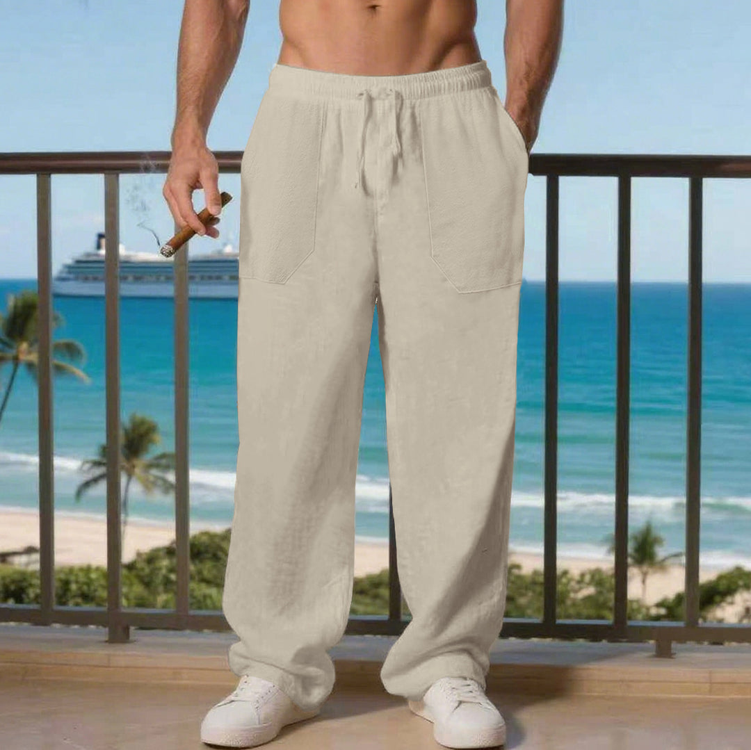Herren Bequeme Strandhose mit seitlichen Taschen und elastischem Bund Aliams