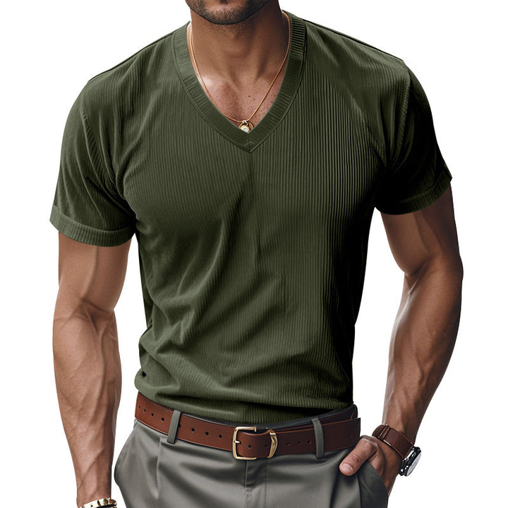 Herren V-Ausschnitt T-Shirt mit strukturiertem Rippenmuster Aliams