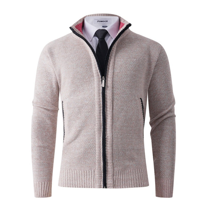 Herren stylische Strickjacke mit hohem Kragen und praktischen Taschen Aliams