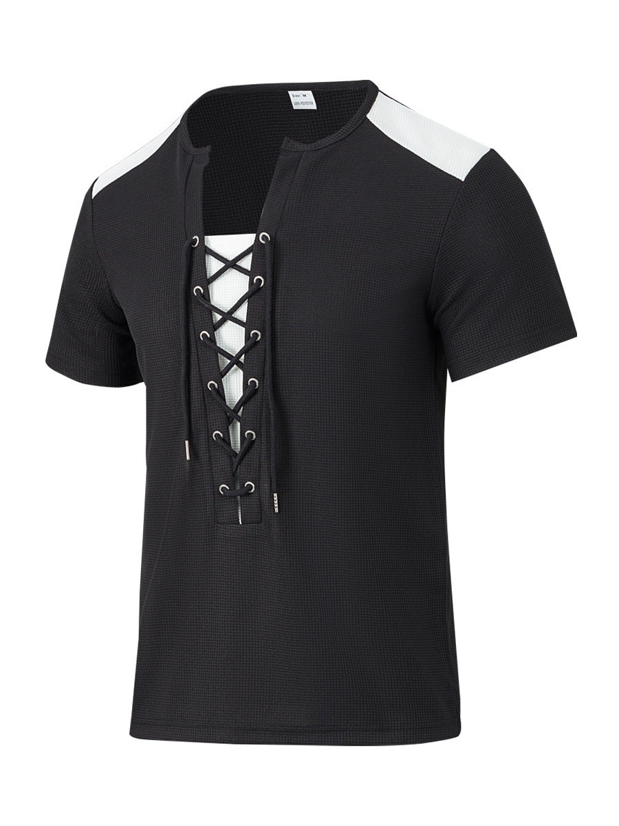 Herren Kurzarm Shirt mit sportlichem Schnürdesign Aliams