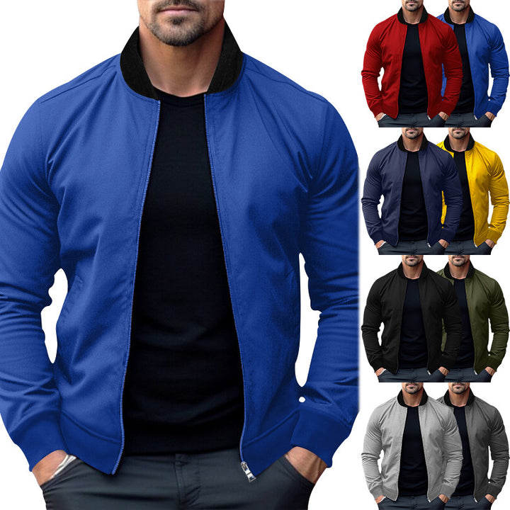 Herren sportliche Jacke mit hohem Kragen und seitlichen Reißverschlusstaschen Aliams