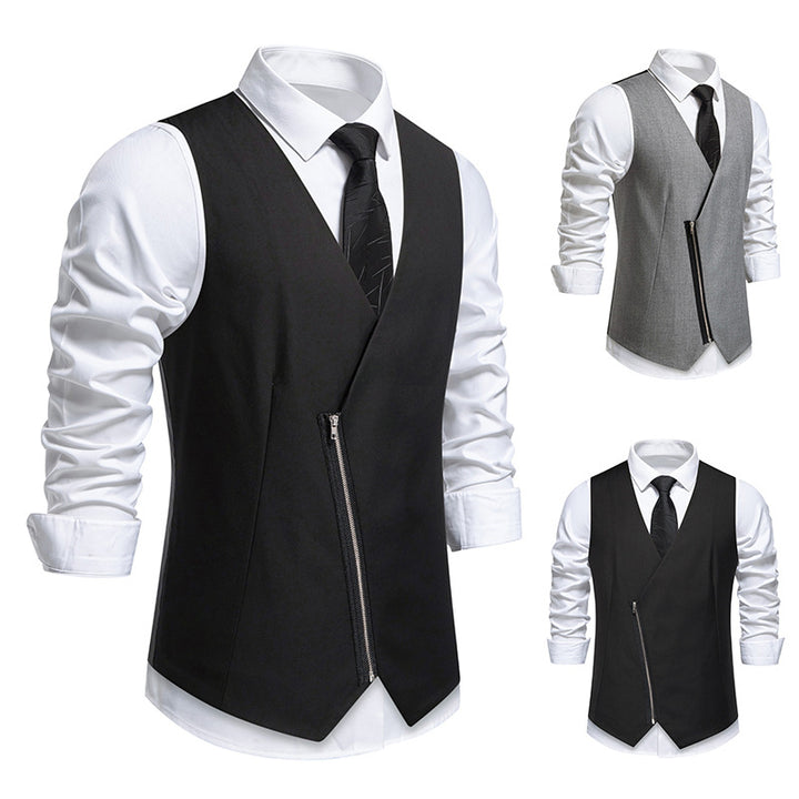 Herren elegante Anzugweste mit modernem Schnitt und praktischen Reißverschlüssen Aliams