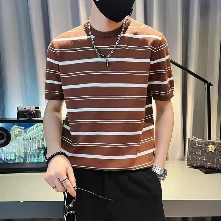 Herren Kurzarm-T-Shirt mit modernem Streifenmuster Aliams