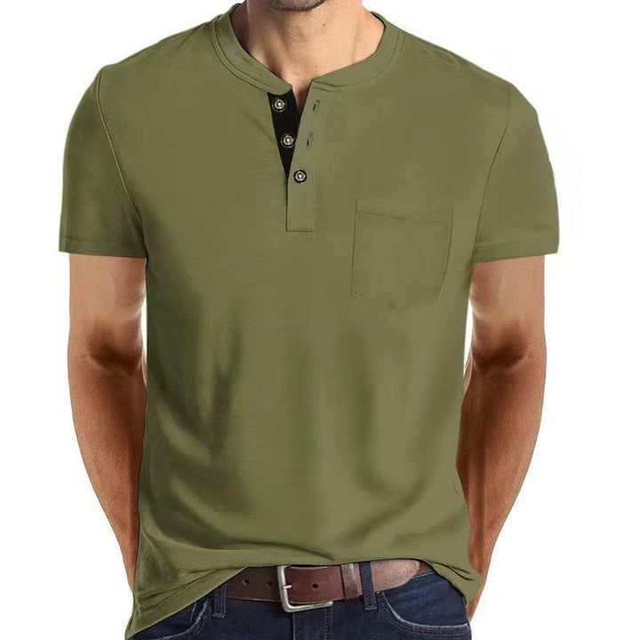 Herren Kurzarm Henley-Shirt mit praktischem Knopfleisten-Design und Brusttasche Aliams