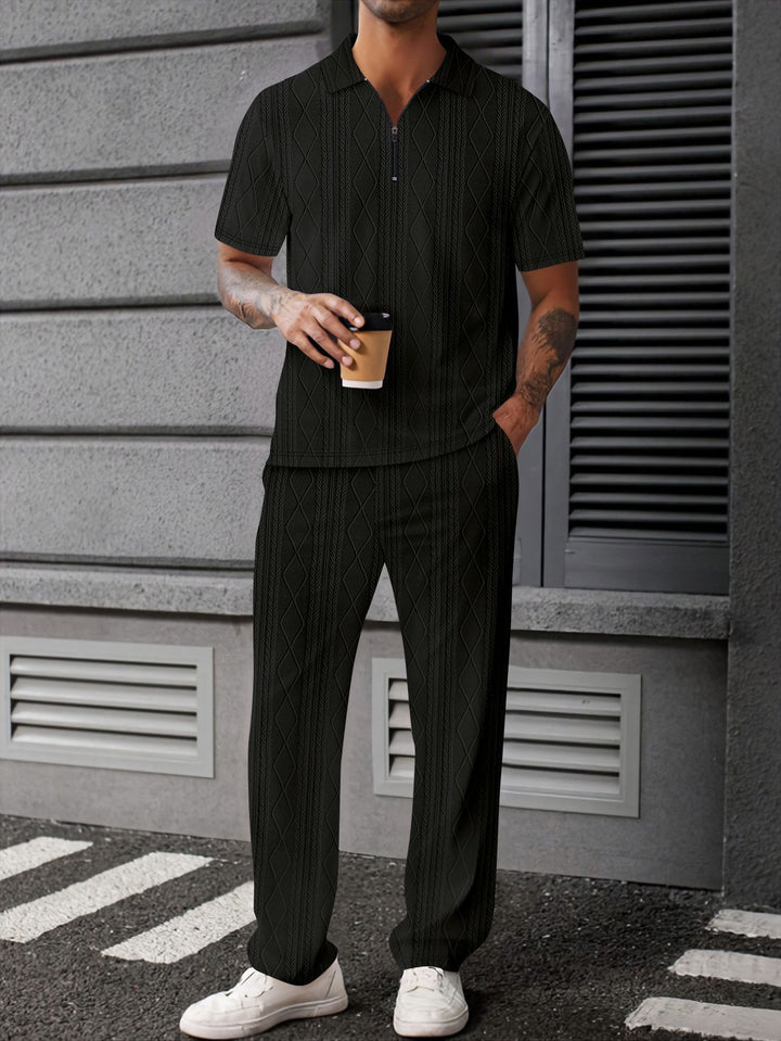 Herren elegantes Freizeit-Set mit Reißverschluss und strukturiertem Design Aliams