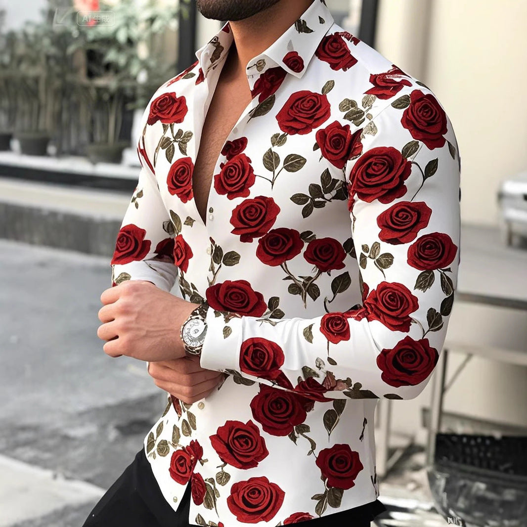 Herren Hemd mit floralen Rosenmotiven Aliams