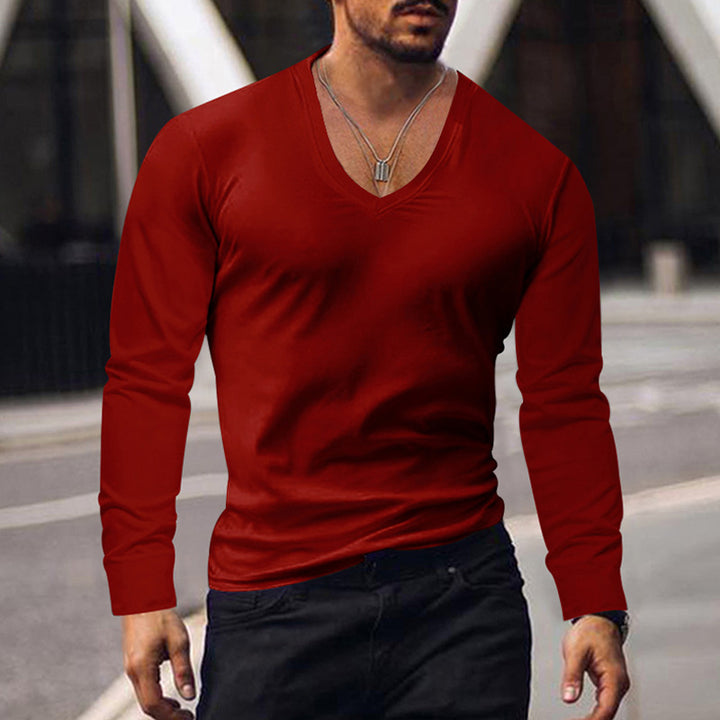 Herren V-Ausschnitt Langarmshirt aus weichem Baumwollmix mit figurbetonter Passform Aliams