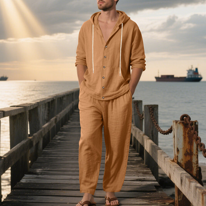 Herren bequeme Freizeit-Hose und Kapuzenjacke Set Aliams