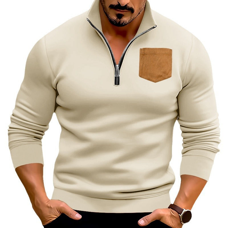 Herren sportlicher Pullover mit halbem Reißverschluss und kontrastierender Brusttasche Aliams