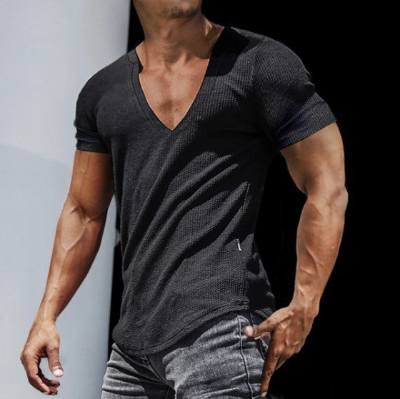 Herren V-Ausschnitt T-Shirt mit strukturierter Oberfläche Aliams