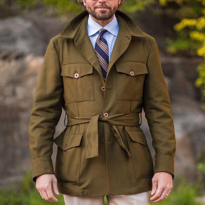 Herren Utility-Jacke mit Taillengürtel und funktionellen Taschen Aliams