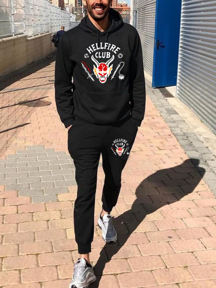 Herren bequemer Kapuzenpullover und Jogginghose Set mit auffälligem Grafikdesign Aliams