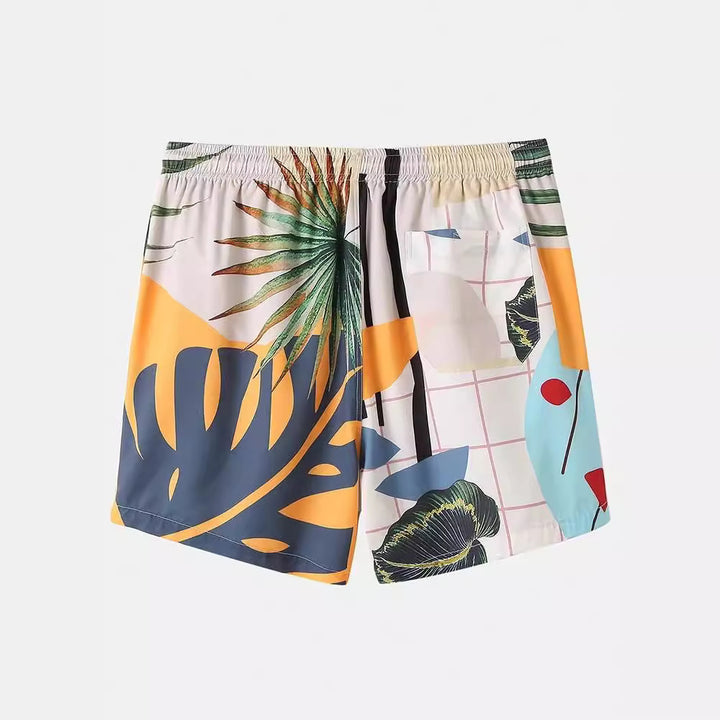 Herren Freizeit Hemd und Shorts Set mit farbenfrohem Pflanzenmuster Aliams