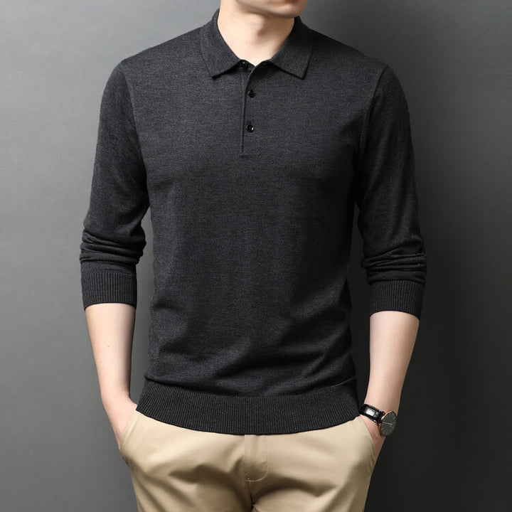 Herren eleganter Strickpullover mit Polokragen und Knopfleiste Aliams