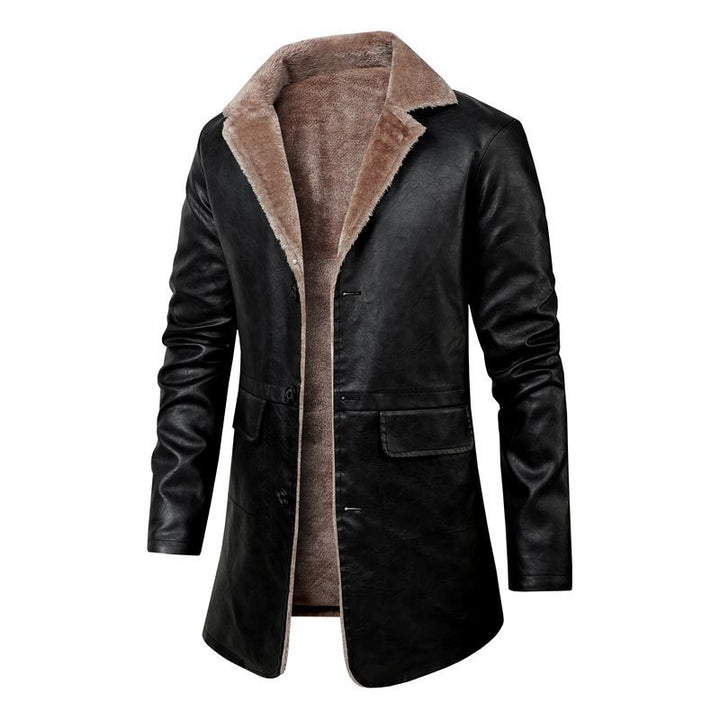 Herren eleganter Lederblazer mit warmem Fleece-Futter Aliams