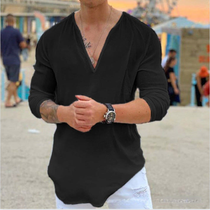 Herren V-Ausschnitt Langarmshirt mit lässigem Schnitt Aliams