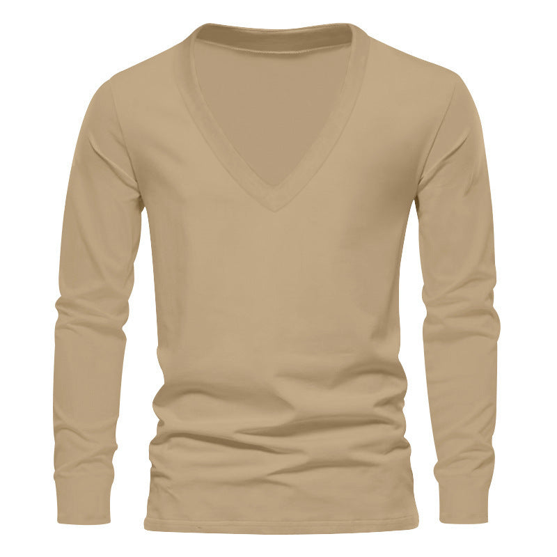 Herren V-Ausschnitt Langarm-T-Shirt mit hochwertigem Baumwollmix und bequemer Passform Aliams