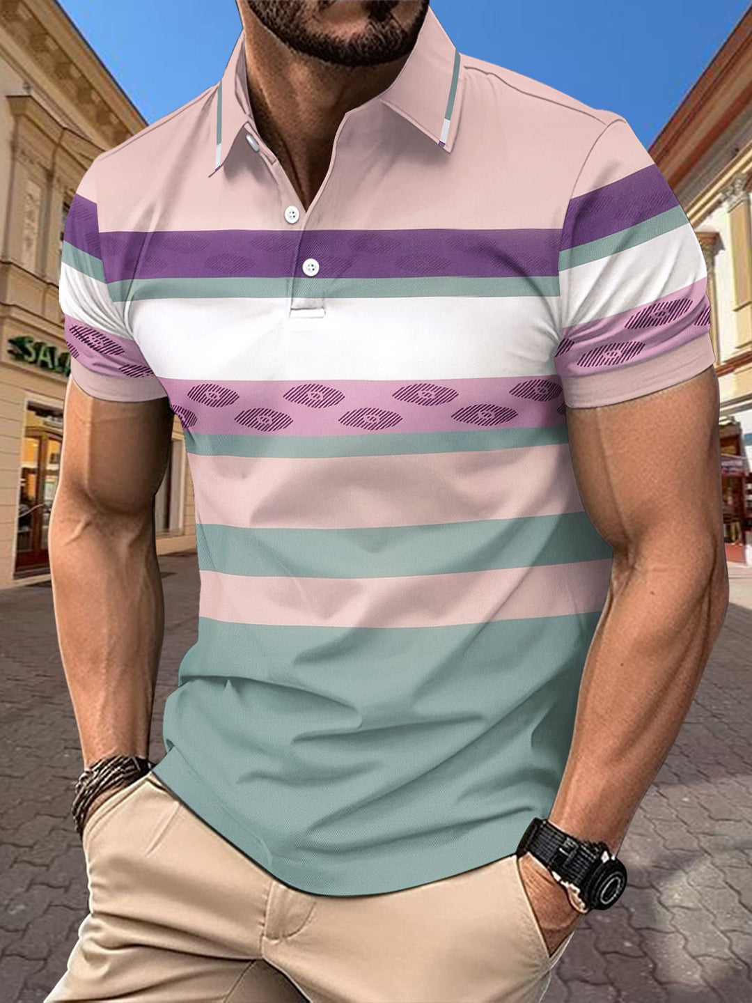 Herren Poloshirt mit modischem Streifenmuster Aliams