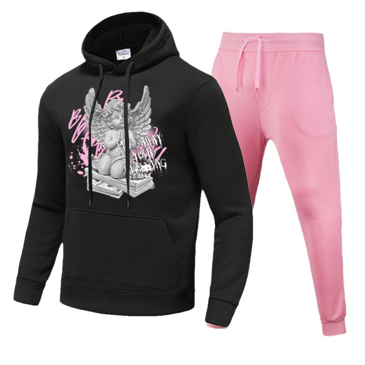 Herren Sportliches Hoodie und Jogginghose Set mit kreativem Engel-Motiv Aliams