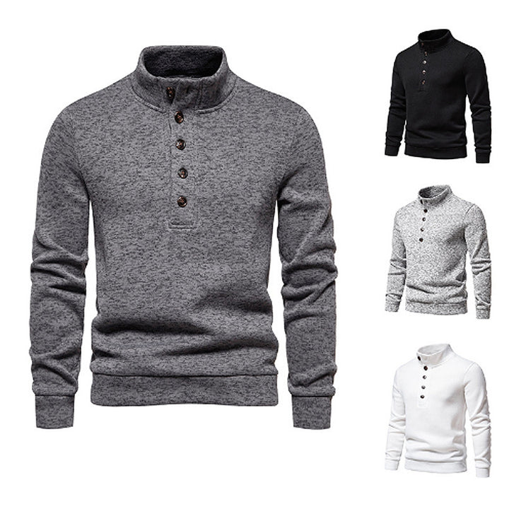 Herren gemütlicher Langarmpullover mit Knopfleiste und Stehkragen Aliams