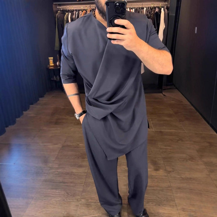 Herren Asymmetrisches Tunika-Shirt mit drapiertem Design Aliams