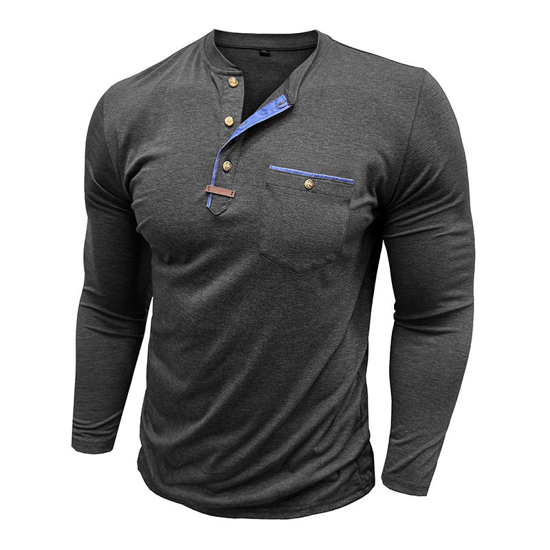 Herren Elegantes Langarm-Henley-Shirt mit kontrastierenden Details Aliams