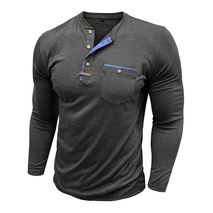 Herren Elegantes Langarm-Henley-Shirt mit kontrastierenden Details Aliams