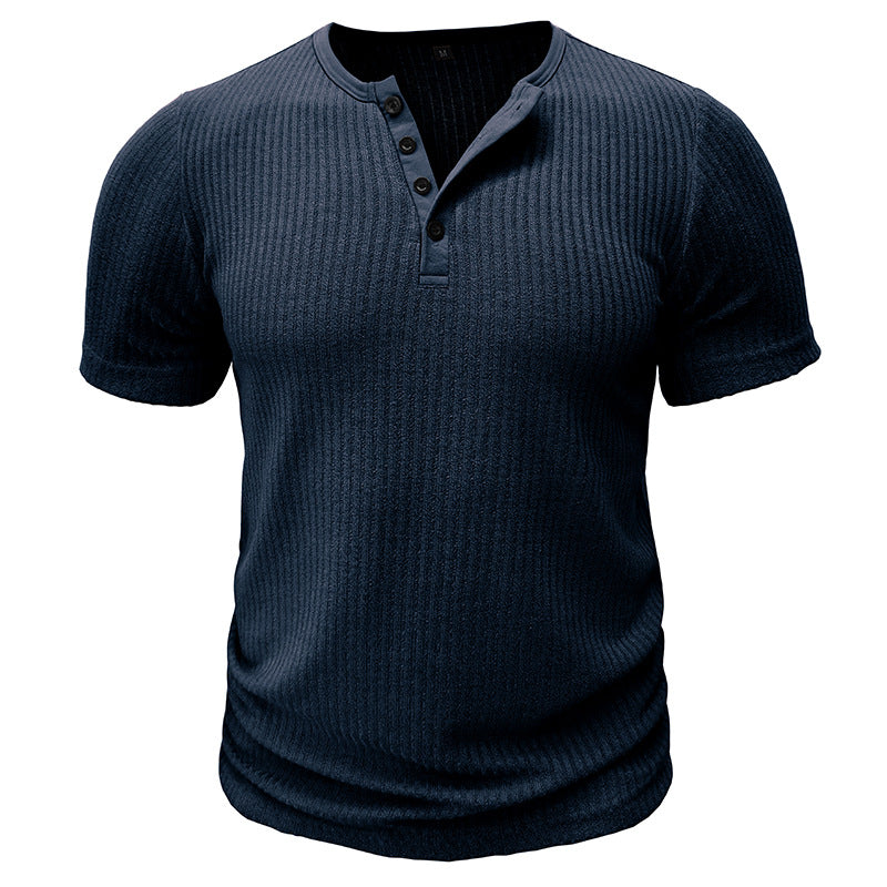 Herren Kurzarm-Henley Shirt mit strukturierter Oberfläche Aliams