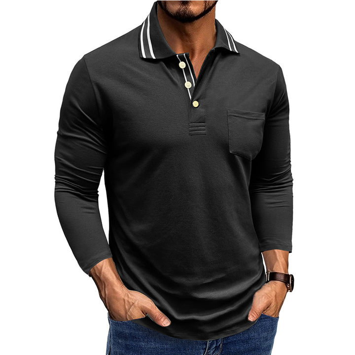Herren elegantes Langarm Polo-Shirt mit modischem Kragen Aliams