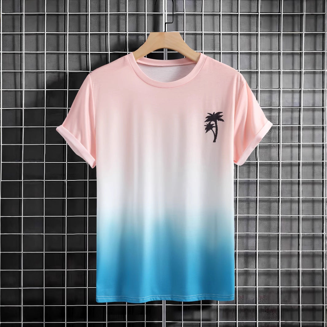 Herren T-Shirt mit modernem Farbverlauf und Palmenstickerei Aliams