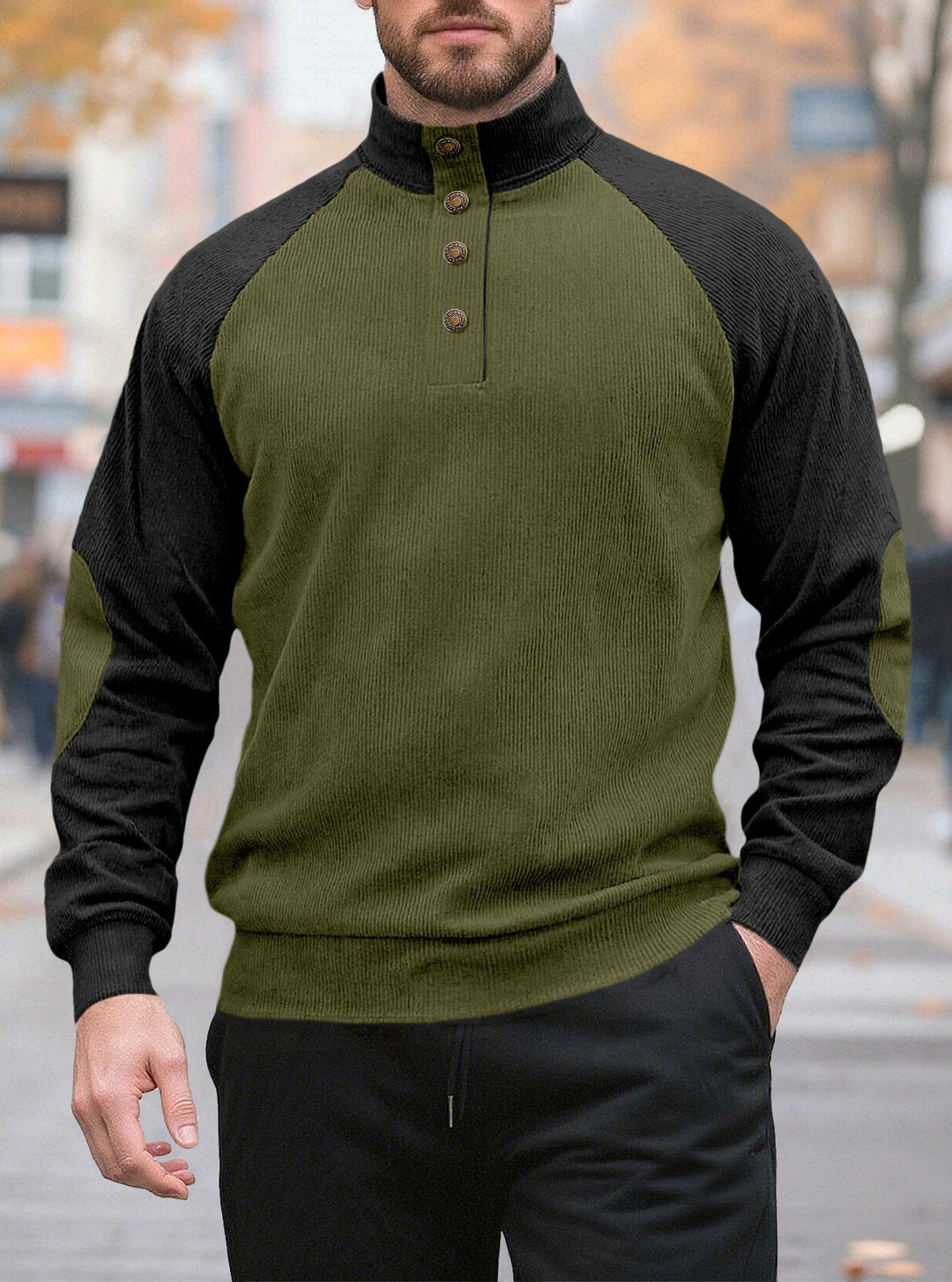 Herren Strickpullover mit modernem Stehkragen und Knopfleiste Aliams