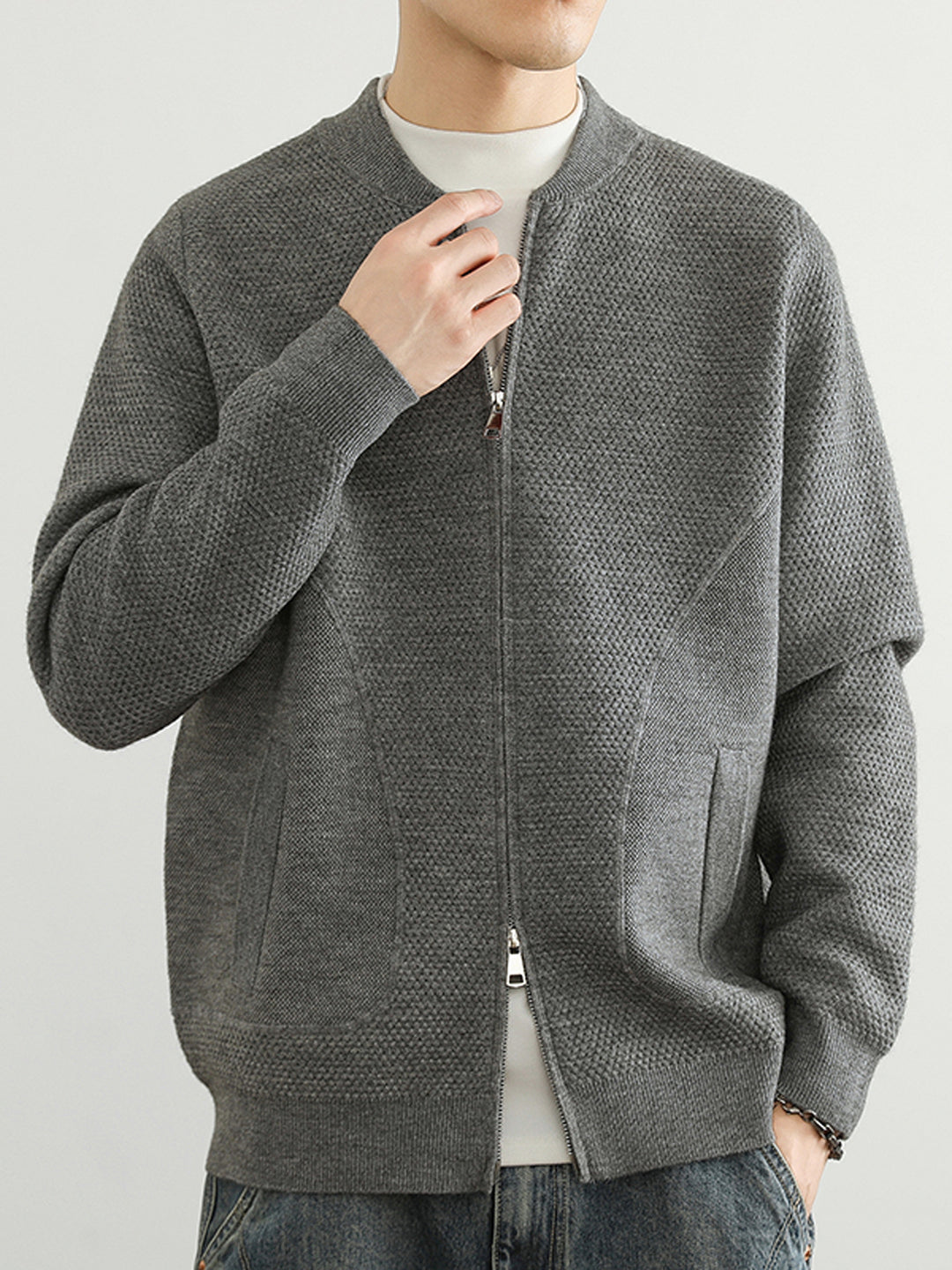 Herren Jacquard Sweatjacke mit Reißverschluss und praktischen Taschen Aliams