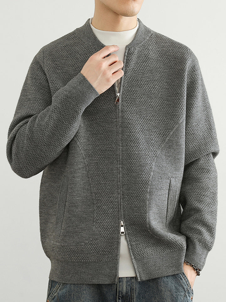 Herren Jacquard Sweatjacke mit Reißverschluss und praktischen Taschen Aliams