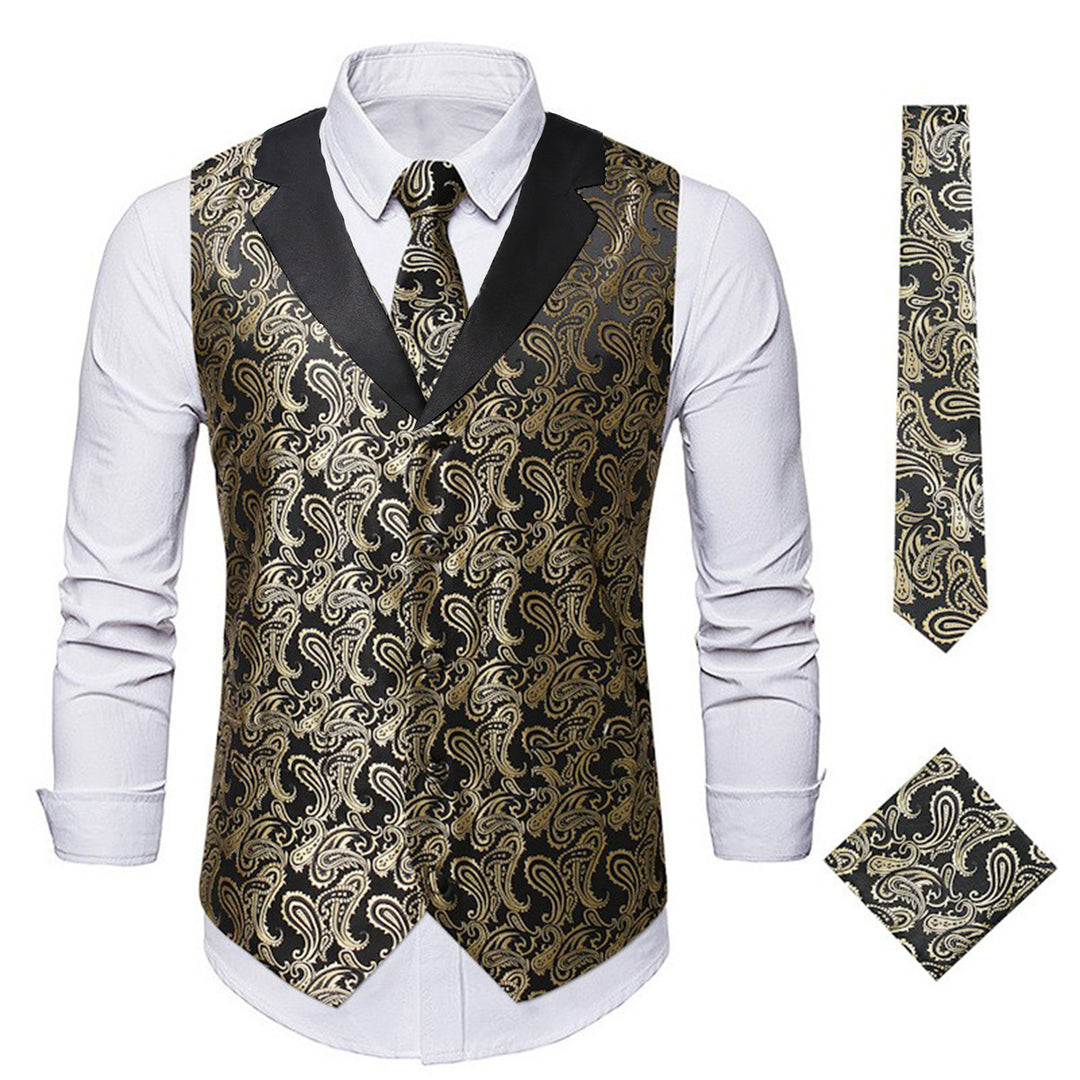 Herren elegante Weste mit floralem Jacquard-Muster und passendem Krawatten-Set Aliams