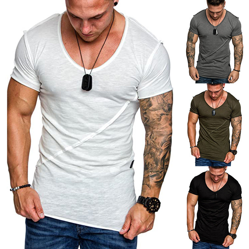 Herren V-Ausschnitt T-Shirt aus hochwertiger Baumwolle mit strukturierter Oberfläche Aliams