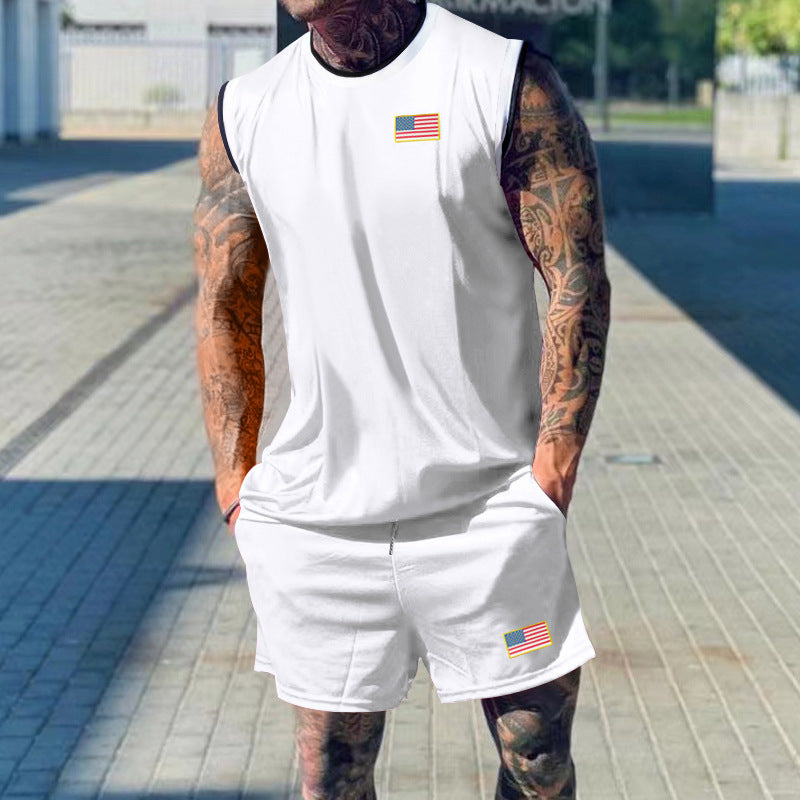 Herren sportliches Tanktop und Shorts-Set mit dekorativem Flaggenmotiv Aliams