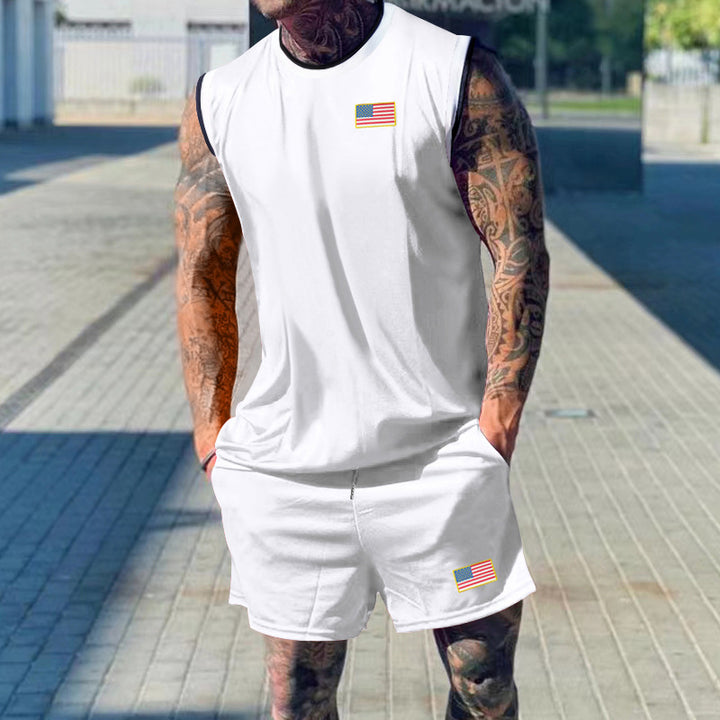 Herren sportliches Tanktop und Shorts-Set mit dekorativem Flaggenmotiv Aliams