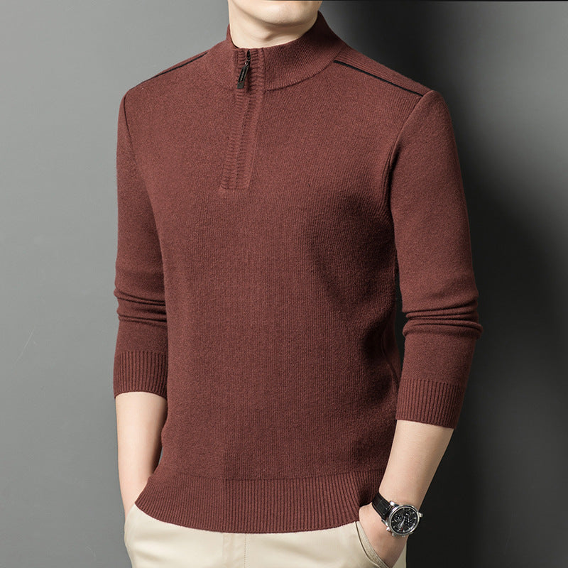 Herren eleganter Stehkragenpullover mit halbem Reißverschluss Aliams