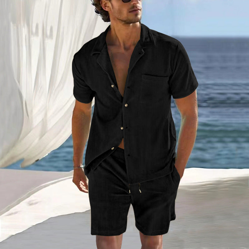 Herren Sommerliches Freizeit-Outfit im strukturierten Design mit Kurzarmhemd und Shorts Aliams