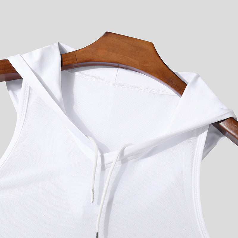 Herren Atmungsaktives Sport-Tanktop mit Kapuze und praktischer Schnürung Aliams