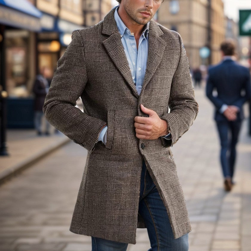 Herren eleganter Wollmantel im modernen Karodesign Aliams