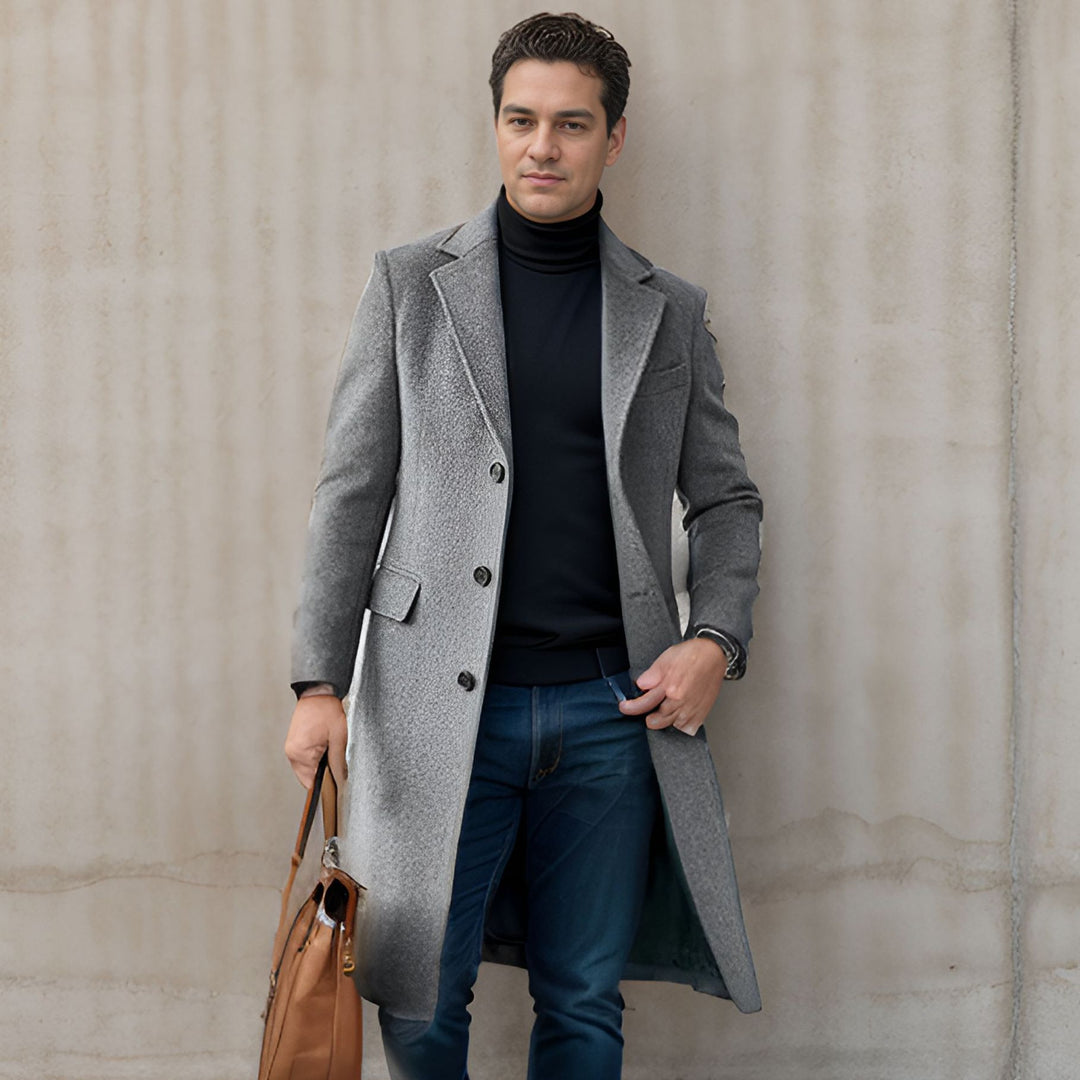 Herren eleganter lange Wool Blend Mantel Aliams