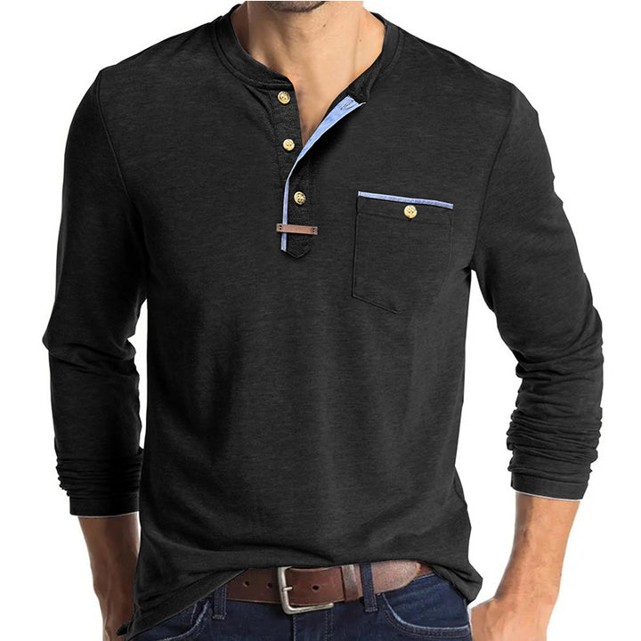 Herren Elegantes Langarm-Henley-Shirt mit kontrastierenden Details Aliams