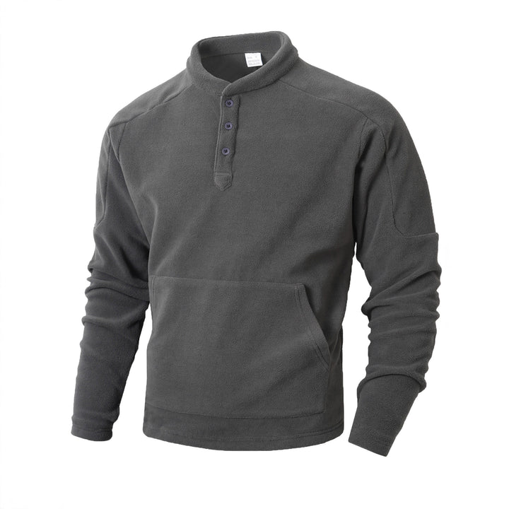 Herren Fleece-Pullover mit Knopfleiste und praktischer Kängurutasche Aliams