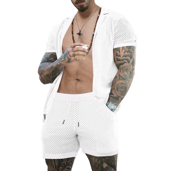 Herren luftiges Sommer-Set mit Netzdesign und elastischem Bund Aliams